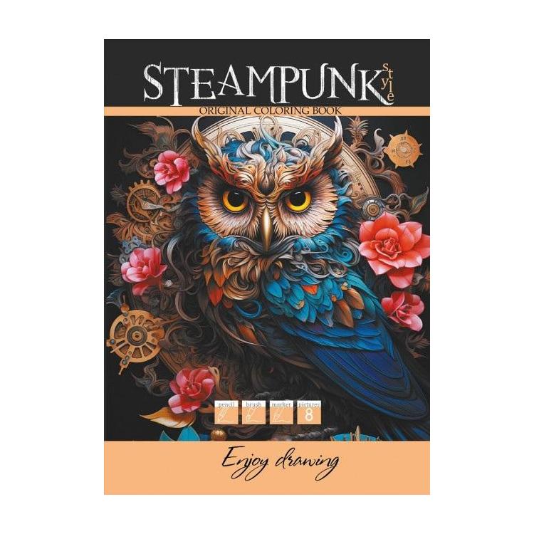 Kolorowanka A4 8 obrazków Steampunk Sowa