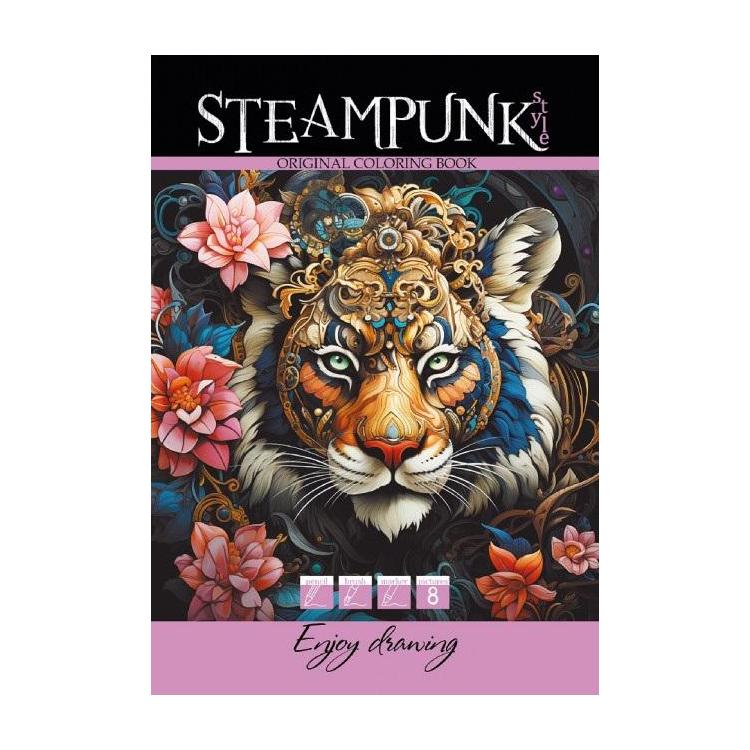 Kolorowanka A4 8 obrazków Steampunk Tygrys