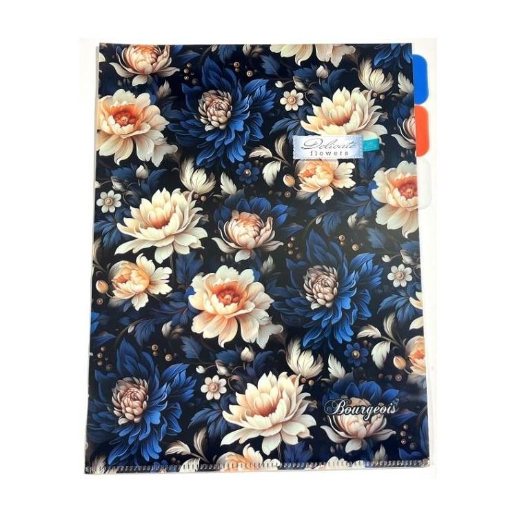 Teczka A4+ plastik 3 przegródki koszulka L Kwiaty