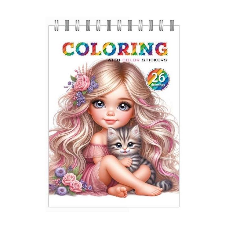 Kolorowanka 148x210 z naklejkami 12 stron Dziewcz