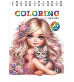 Kolorowanka 148x210 z naklejkami 12 stron Dziewcz