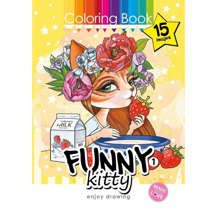 Kolorowanka A4 15 obrazków Zabawne kotki 1