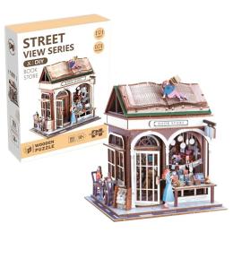 Uliczny zakątek drewniane puzzle 3D księgarnia