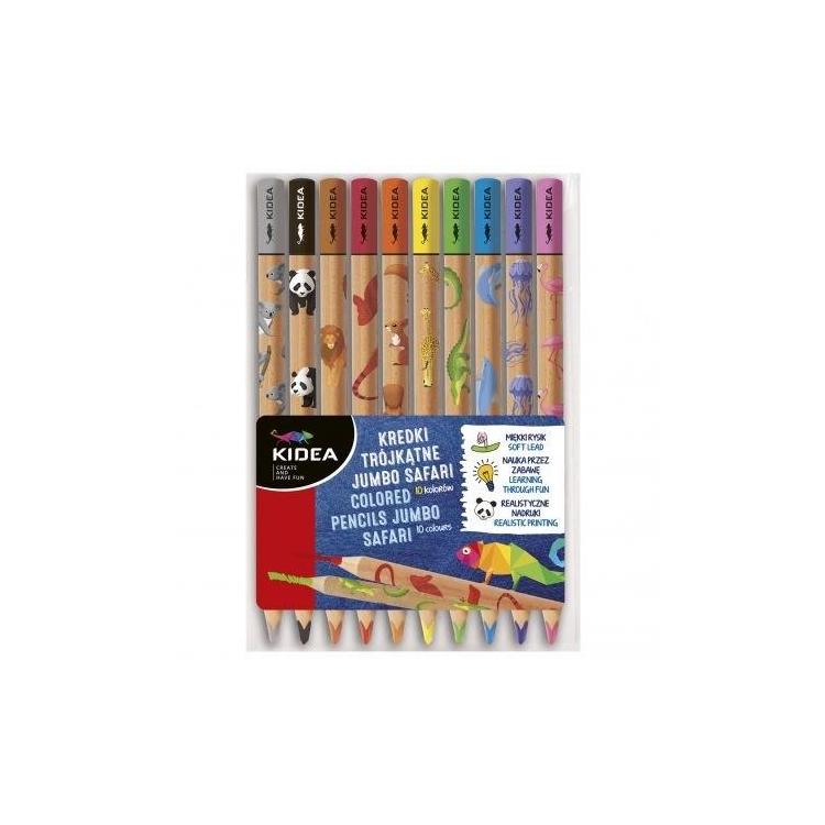 Kredki trójkątne Jumbo Safari 10 kolorów KIDEA