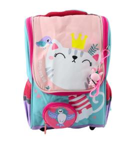 Plecak szkolny Kot biały saszetka z ptaszkiem 21L