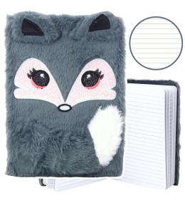 Notatnik pluszowy A5/80K linia Lisek szary