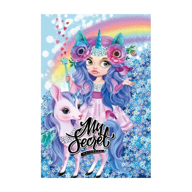 Pamiętnik 135x197/48K kratka TW brokat Jednorożce