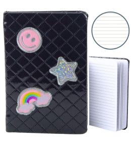 Notatnik B6/80K linia brokat naszywki czarny