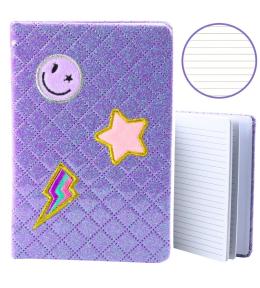 Notatnik B6/80K linia brokat naszywki fiolet