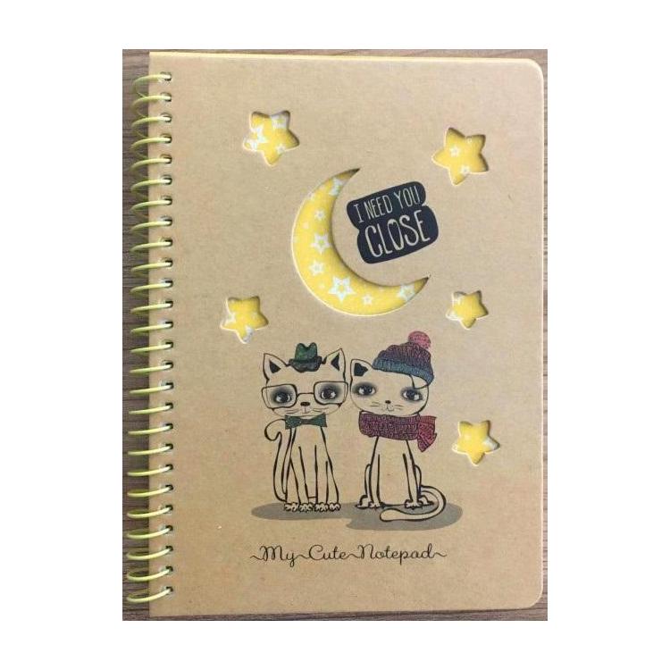 Kołonotatnik B6/80K kratka kraft Koty nocą