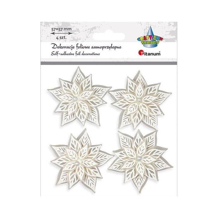 Dekoracje samoprzylepne 3D poinsencje białe 4szt