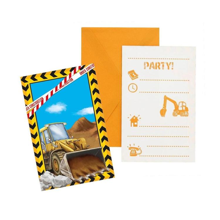 Zaproszenia z kopertami Construction 6szt