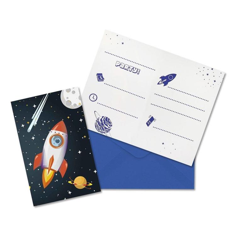 Zaproszenia z kopertami Rocket Space 6szt