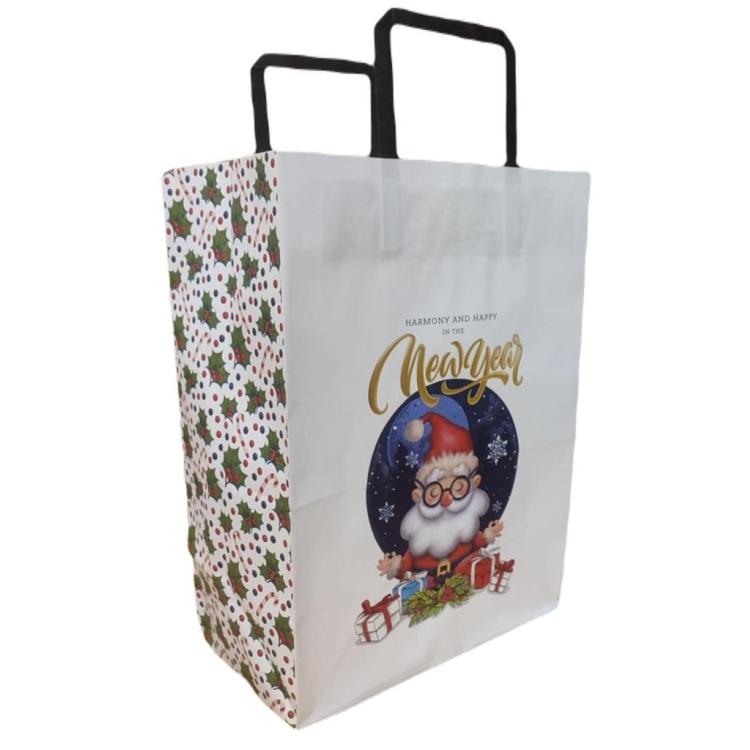 Torebka biała KRAFT 250x345x150 Święta Mikołaj