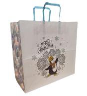 Torebka biała KRAFT 320x300x150 Święta Pingwin