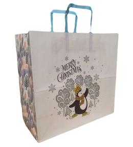 Torebka biała KRAFT 320x300x150 Święta Pingwin
