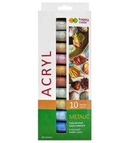 Farba akrylowa 12 ml 10 kol metaliczne HAPPY COLOR