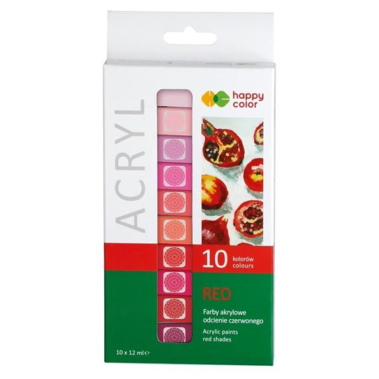Farby akrylowe 12ml 10 kol czerwony HAPPY COLOR