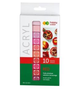 Farby akrylowe 12ml 10 kol czerwony HAPPY COLOR
