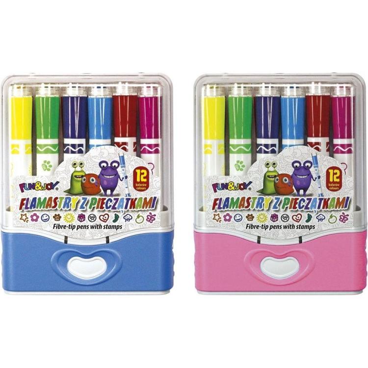 Flamastry z pieczątkami 12 kolorów mix