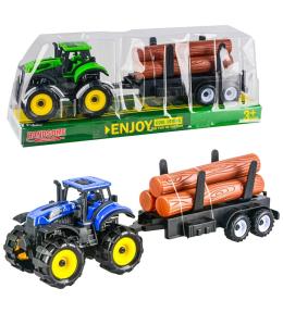 Traktor z przyczepą z drewnem MIX