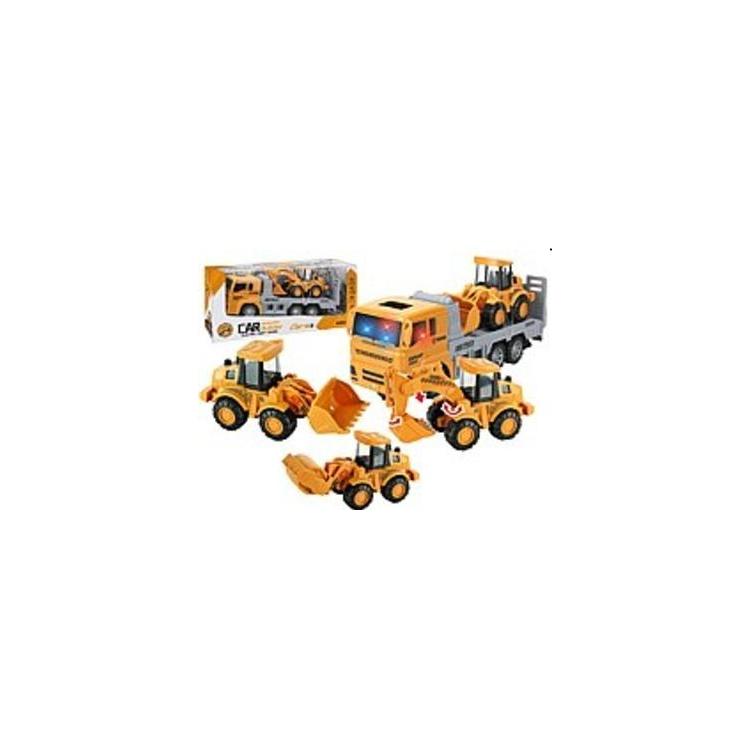 Auto z lawetą i pojazdem budowlany