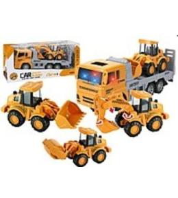 Auto z lawetą i pojazdem budowlany