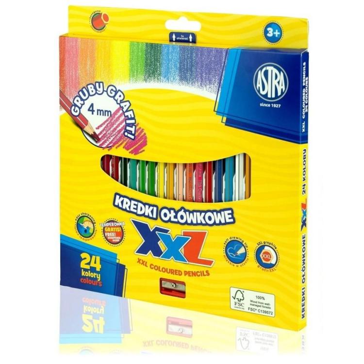 Kredki ołówkowe hexagonalne 24 kolory ASTRA