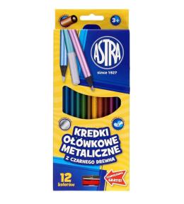 Kredki ołówkowe metaliczne czarne 12 kolorów ASTRA