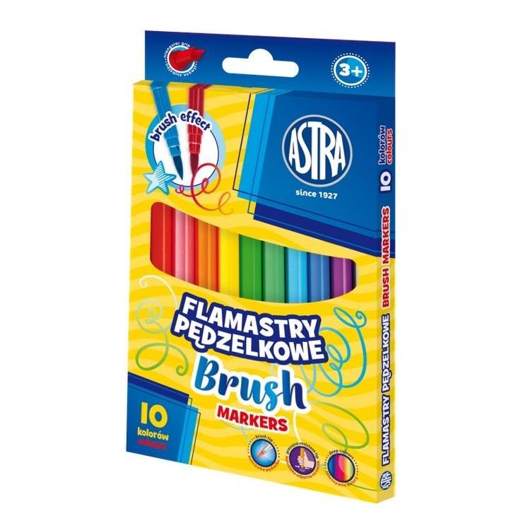 Flamastry okrągłe pędzelkowe 10 kolorów ASTRA